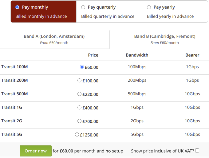 Transit Price List