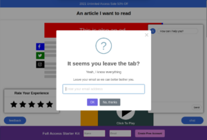 Screenshot from https://how-i-experience-web-today.com/ showing webpage overloaded with pop-ups and ads.